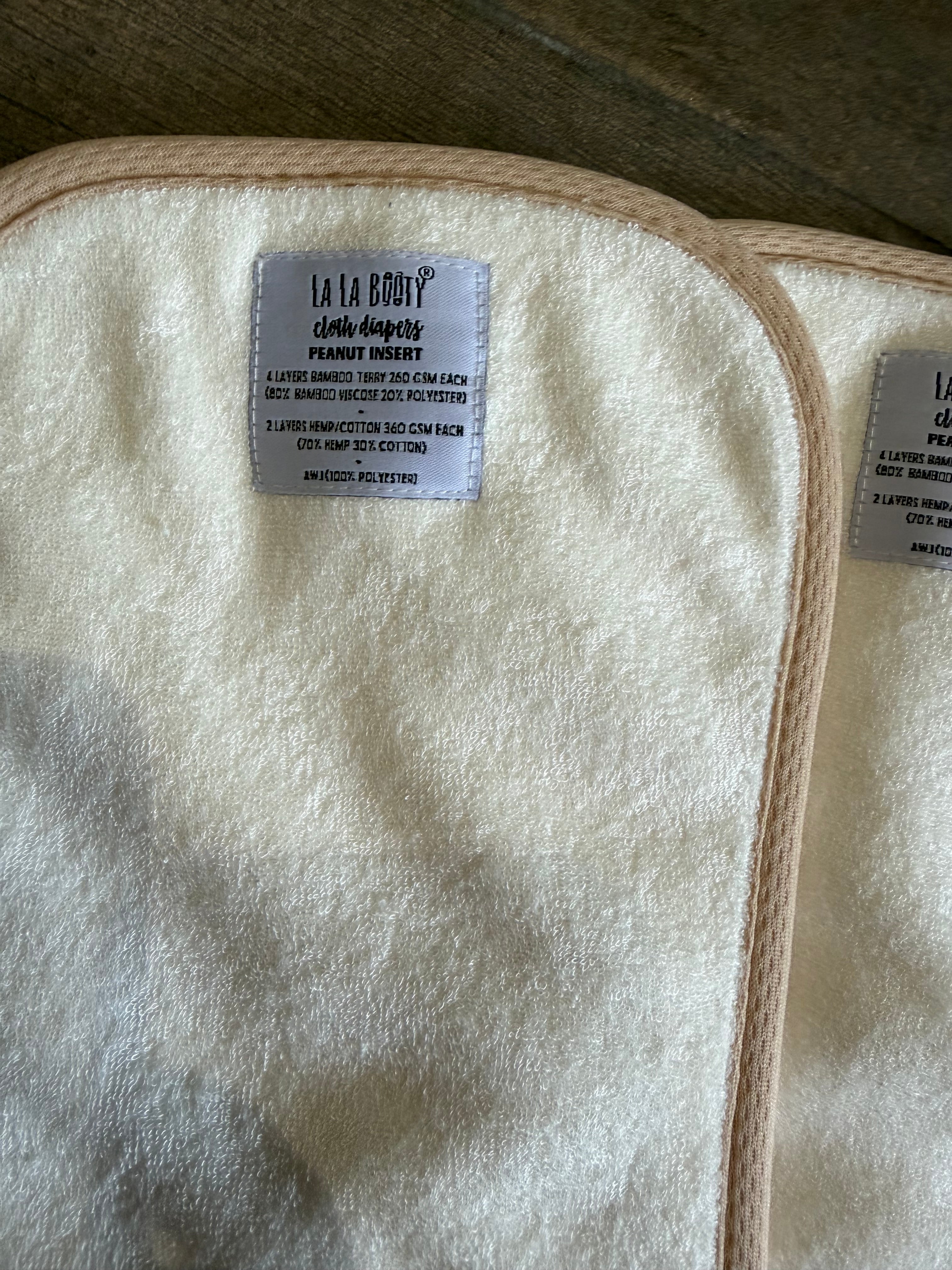Peanut Inserts - 6 Layers Bamboo Terry & Hemp Cotton