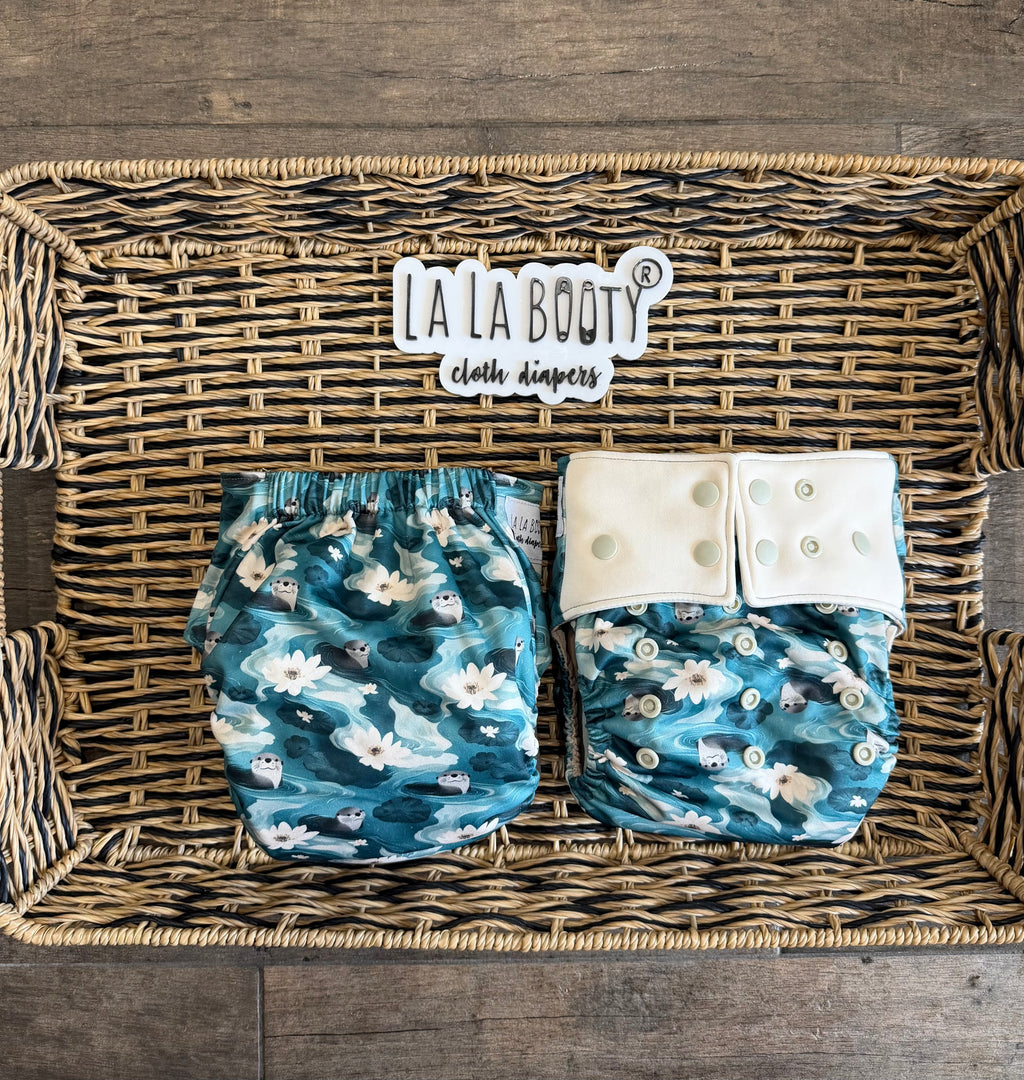 River Print Pocket Diaper Middlest and Maximest Flex Sizing