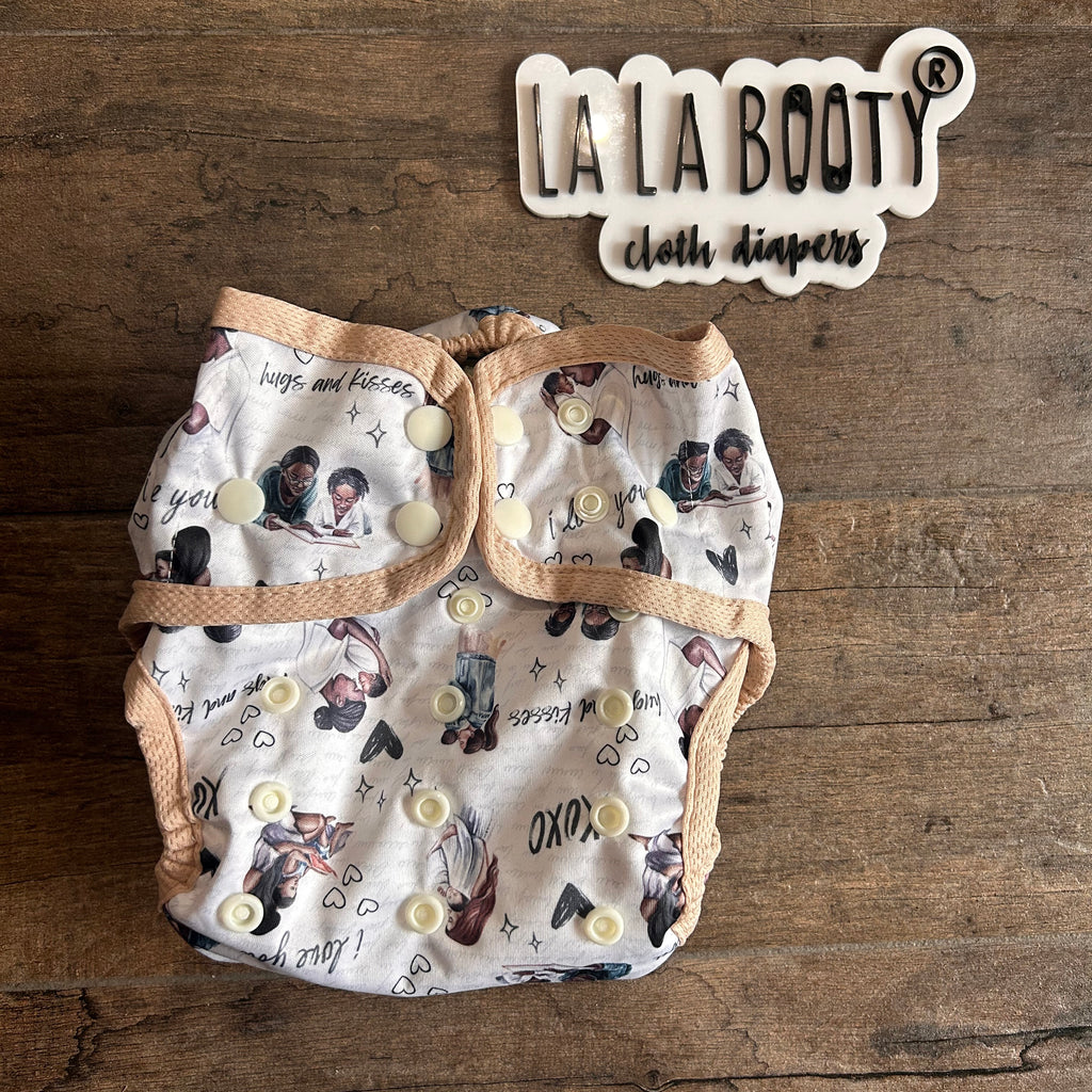 Mama's Love Print Cover Diaper Middlest and Maximest Flex Sizing